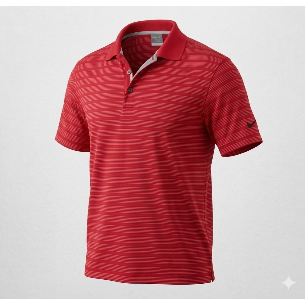 Nike Golf Men's Red w Black Micro Stripes Short Sleeve Golf Polo Shirt. Size M
